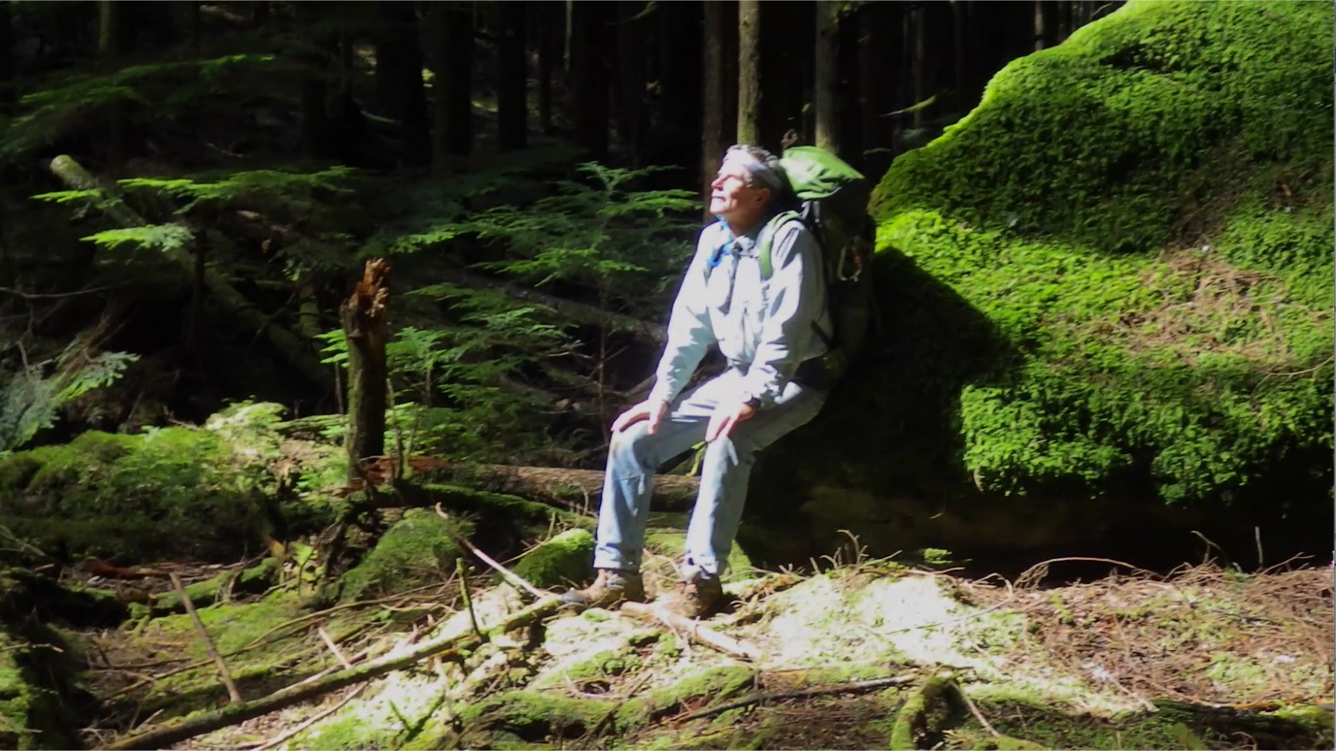 Bob Turner contemplating forest of Gambier Island