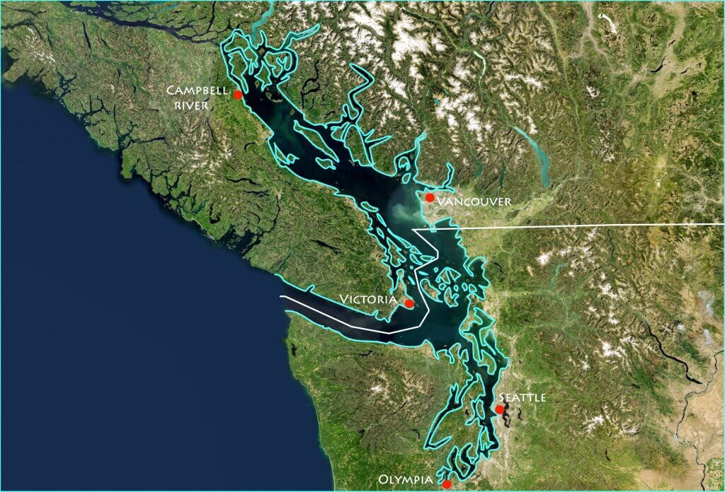 Map of Salish Sea showing Canada and USA.
